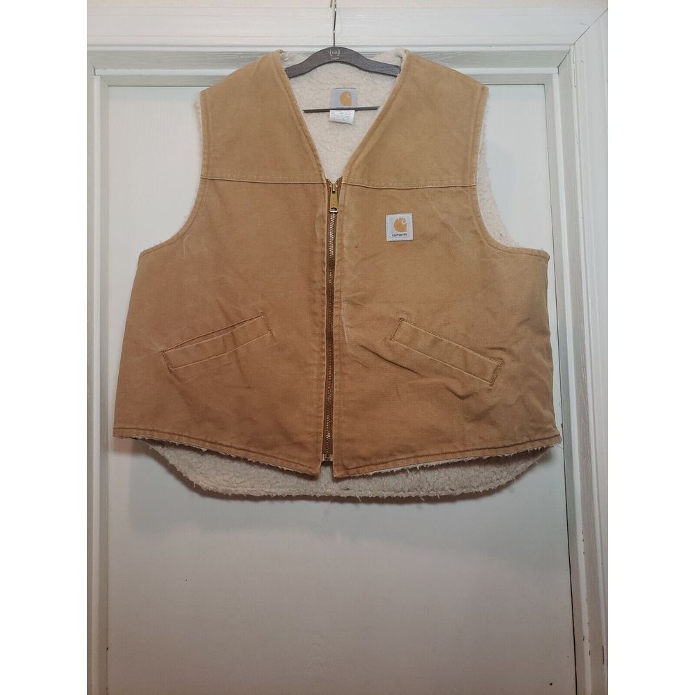 Men's Vintage Carhartt Sherpa Lined Vest‎ Size 2XL Canvas Tan Duck